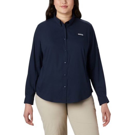 Columbia PFG Tamiami II Long Sleeve Skjorte Dame Marineblå | Plus Size 26049V